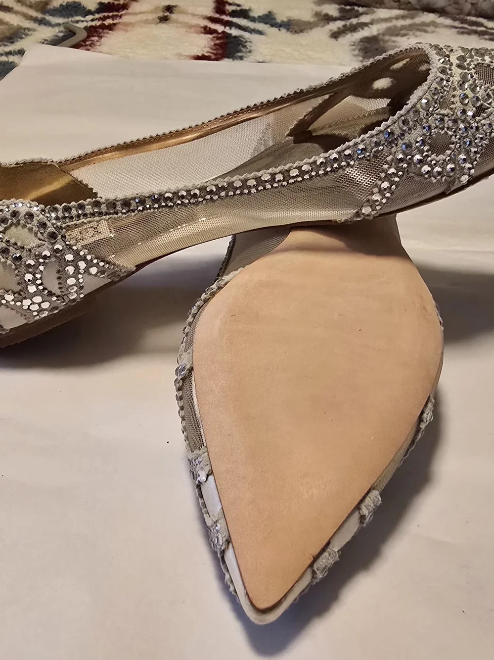 Badgley Mischka Champagne Crystal-Trim Ballet Flats - Picture 3 of 7